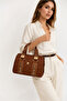 Tan Quilted Patterned Women's Hand and Shoulder Bag with Long Strap, Multi-Compartment, Daily Stylish Use - 2