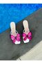 White Skin (Butter) Fuchsia Butterfly Heeled Women's Slippers - 7