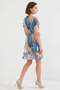 Women's Short Sleeve Belted Patterned Chiffon Blue Dress - 7