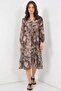 Women's V-Neck Gathered Waist Patterned Chiffon Light Beige Dress - 3