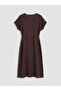 Brown V-Neck Belted A-Line Textured Dress - 7