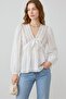 White V-Neck Openwork Lace Striped Flounce Vintage Blouse