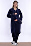 Maternity Pajama Set with Nursing Features and Robe Effortt - Navy Blue - 2
