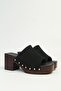 Women's Black Suede Wooden Sole Platform Heeled Slippers - 3