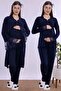 Maternity Pajama Set with Nursing Features and Robe Effortt - Navy Blue
