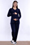 Adjustable Waist Elastic Cotton Maternity Pajama Set Effortt - Navy Blue
