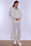 Cotton Long Robe Maternity Nursing Pajama Set Effortt - Ecru - 7