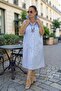 Front Buttoned Shirt Collar Jopone Sleeves (Sleeveless) Striped Patterned Bell Cut Plus Size Denim Fabric Dress - 3