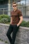 Men's Striped Casual Brown Polo Neck T-Shirt - 3