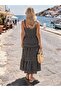 Summer Plus Size Women's Black and White Striped Suspender Long Dress - 2