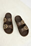 Women's Brown Leather Comfortable Fit Rope Detailed Slippers - 2