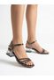 Silver Color Shiny Stone Transparent Thick Heeled Ankle Strap Women's Sandals Evening Dress Shoes Gr3Dbs1