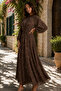 Printed Buttoned Hijab Dress A3001 Brown - 4