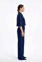 Women's Navy Blue Lycra Polyviscon Fabric Snap Detailed Shirt Collar Crop Top and Wide Leg Pants - 2
