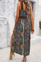 New Season Women's Off-The-Shoulder Front Collar Crossed Elastic Ethnic Patterned Slit Long Single Jersey Dress - 4