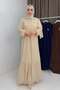 Women's Brooch Detailed Flexible Six-Ruffle Dress Beige