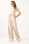 Women's loose fit striped linen trousers - cream - 3
