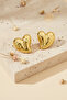 Women's Yellow Color Textured Heart Model Brass Bijouterie Earrings Pair - 5