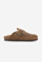 Women's Genuine Leather Perforated Closed-Front Buckle Eva Sole Daily Slippers Berage Camel Suede - 3