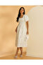Women Cream Printed Poplin Midi Dress - 4