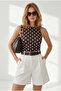 Women's Polka Dot Brown Halter Neck Buttoned Six Snap Bodysuit Bdy-00000072 - 2