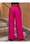 Women's Fuchsia Color Aerobin Fabric High Waist Wide Leg Summer Woven Trousers - 2