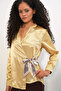 Women's Double-Breasted Satin Shirt 1510 - Golden Yellow - 3