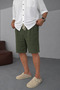 Men's Khaki Lightweight Casual Linen Muslin Shorts with Double Cuffs and Back Pockets