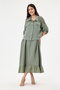Khaki Italian 100% Linen 2-Piece Suit with Mesh on the Shoulder and Collar Jacket Long Dress Size 38 - 44 - 2