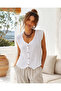 Women's 100% Cotton Muslin V-Neck Buttoned Sleeveless Blouse Summer Shirt - 3