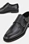 Men's Black Genuine Natural Leather 39-45 Size Eva Sole Double Buckle Loafer Shoes - 3
