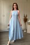 Strappy Linen Striped Midi Blue Dress