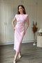 Padded and Stoned Midi Pink Dress with Slits - 6