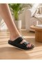 Women's Double Buckle Black Slippers Anatomical Sole Daily Comfortable Summer Slippers - 6