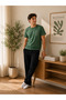 Men's Cotton Pajama Set Short Sleeve Green Printed Top Black Long Pants Comfortable Home Wear - 3