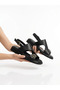 Genuine Leather Black Stylish and Comfortable Buckle Women's Sandals - 8
