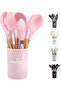 12PCS Kitchen Utensil Set Silicone Cooking Utensils Kit Spatula Heat Resistant Wooden Spoons Gadgets Tool for Non-Stick Cookware (Pink) - 8