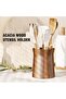 Utensil Organizer for Kitchen Countertop – Large Capacity 7.2" Holder with Acacia Wood Base, Elegant Matte Black Finish - 3