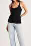 Women's Black Regular Fit Lace Detailed Thin Strap Hollow Neck Undershirt - 4