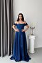 Navy Blue Low Sleeve Stone Embellished Underwire Long Evening Dress