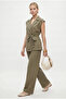 Women's Arlo Double Breasted Vest Elastic Waist Trousers Woven Khaki Top and Bottom Set - 2