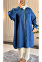 6540 - Stylish Comfortable Zippered Hooded Long Loose Women's Slim Denim Cap Tunic - 6