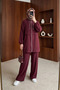 Hooded Zippered Pants and Strawberry Top Set - Burgundy