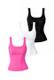 Women's Thick Strap 95% Cotton Lycra Blouse Undershirt - Set of Three (Black, White, Pink)