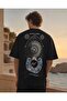 Gothic Window and Tile Pattern Back Printed Oversize Black Unisex T-Shirt - 4