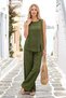 Khaki Gray Pants Blouse Double Set