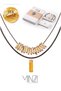 Jose Unisex Necklace, 18K Gold, Beaded Pendant Necklace, with Date Pit Beads, Date Pit, Leather & Amber, Handmade Adjustable Jewelry