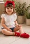 Baby Girl Red Satin Bow Socks and Ribbed Knotted Headband Bandana Set