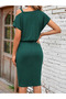 Sparkling Elegance Women's Gold Buckle Elastic Waist Boat Neck Midi Crepe Dress - 5