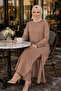 Women's Pearl Embellished Beige Tunic-Pants Two-Piece Set - 2